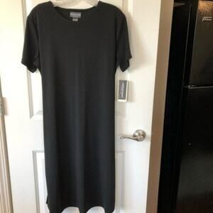 NOTATIONS Dress Womens Large L Black Knit Short Sleeve Knee Length Modest NEW